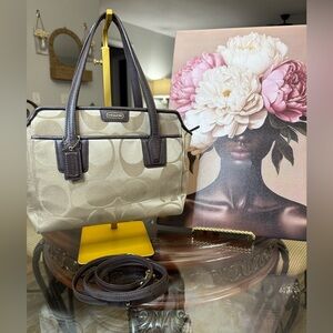 Coach Signature Canvas Satchel - Brown and Tan 10x7x In EUC.